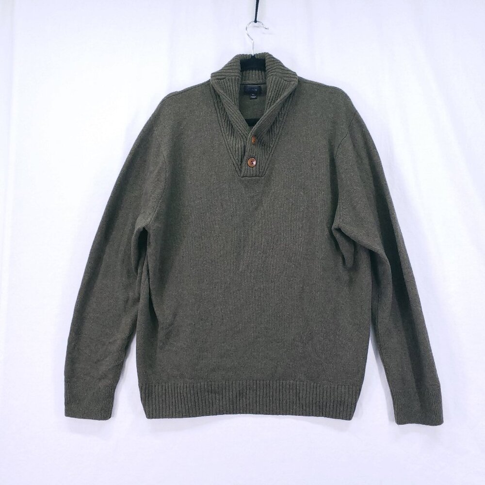J.Crew Sweater Green XL Merino Wool Blend Speckled Shawl Collar Rugged Men